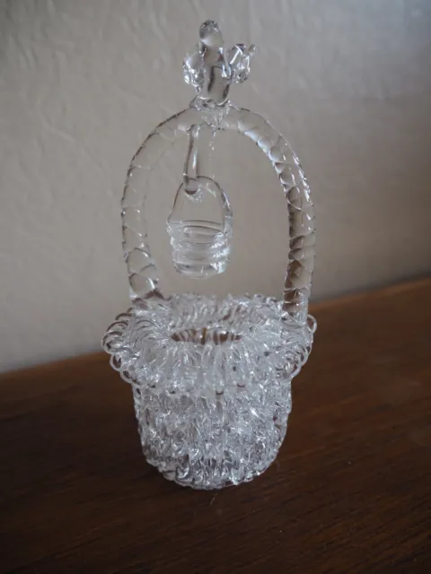 Vintage Spun Lattice and Blown clear Glass wishing well Ornament / movement