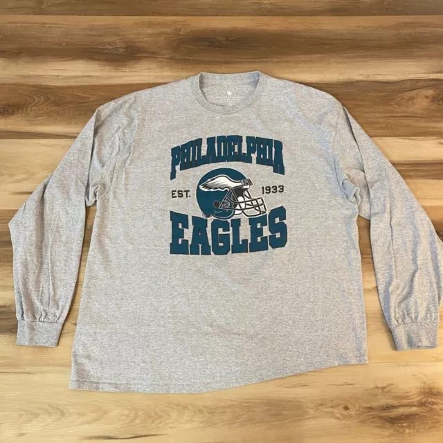 Philadelphia Eagles Shirt Mens XXL Crew Neck Junkfood Retro Long Sleeve Gray