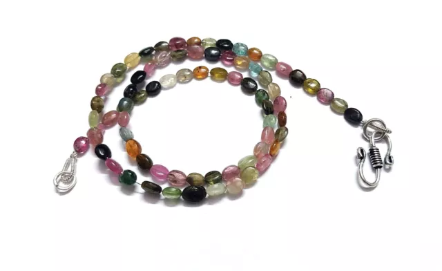 16"inch Necklace Natural Multi Tourmaline Oval Smooth 4x6-5x7mm Necklace Beads