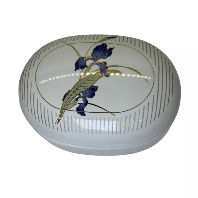 Grand Iris Otagiri Japan Oval Trinket Ring Porcelain Box Floral