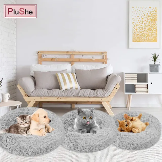 Donut Plush Pet Dog Cat Bed Fluffy Soft Warm Calming Bed Sleeping Kennel 16-47"