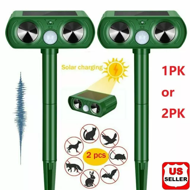 Solar Power Ultrasonic Animal Repeller Pest Repellent Deer Raccoon Garden 1/2