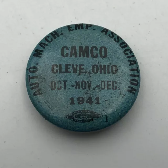 1941 Vtg CAMCO Cleveland Auto Mach Emp Union Badge Button Pin Pinback M5