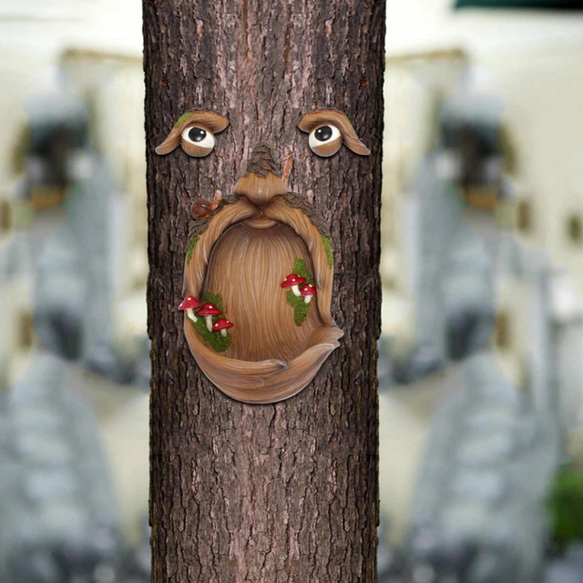 Relaxdays Visage arbre, Décoration pour tronc d'arbre, 4 pièces, motif