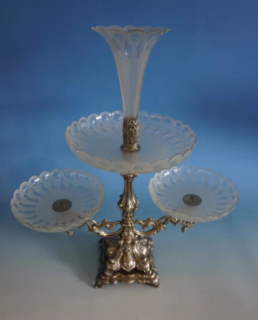 Biedermeier Etagere Tafelaufsatz versilbert Weinranken mit Glasschalen (523-053)