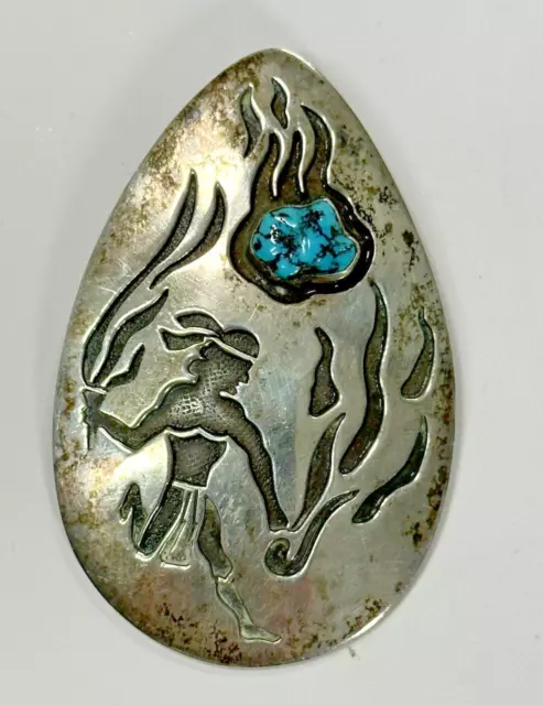 Vintage J Begay Native American Turquoise Sterling Silver Pendant