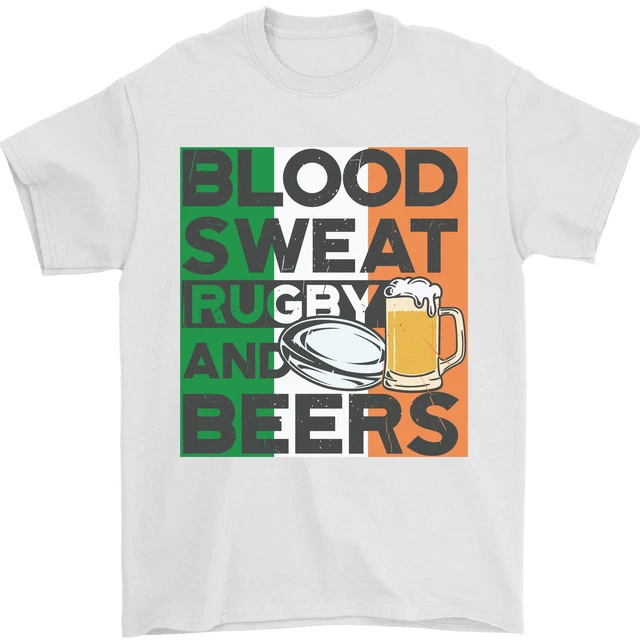 T-shirt da uomo Blood Sweat Rugby and Beers Ireland divertente 100% cotone 3