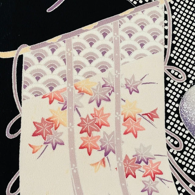 Glory #E 6.5x56 Vintage Tomesode Black Silk Japanese Kimono Fabric ToD64 3