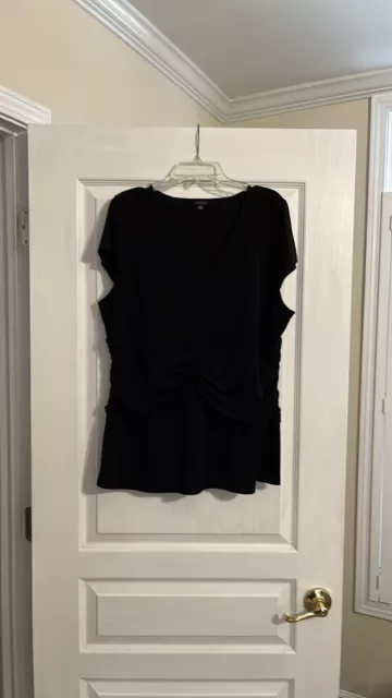 Women's Ann Taylor Black Vneck Cap Sleeve Knit Top XL