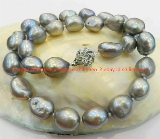 Echte Natürliche Silber Grau Süßwasser Kultivierten Barocke Perle Halskette 45cm