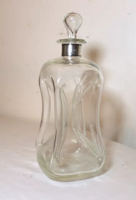 antique Denmark hand blown glass sterling silver glug glug  liquor decanter