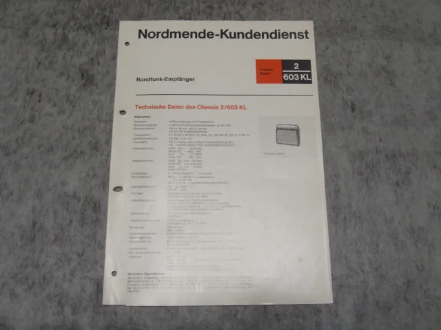Schaltplan Service Manual Kofferradio Radio Nordmende Transita Export  2/603KL