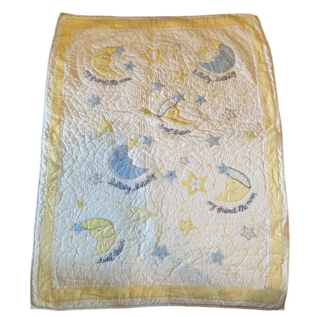 Pottery Barn Kids CRIB QUILT Blanket Cotton Embroidered moon stars 48 X 36 Baby