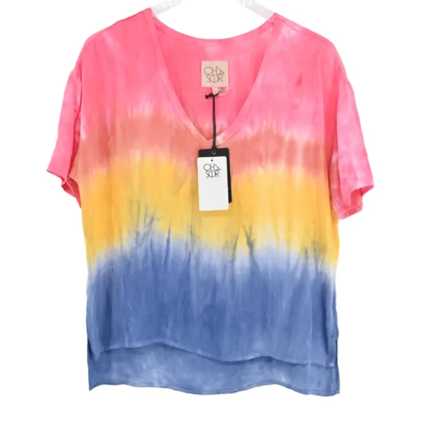 New CHASER Womens Size XS Prism Tie Dye T Shirt Relaxed Vneck Coconut Girl Boho