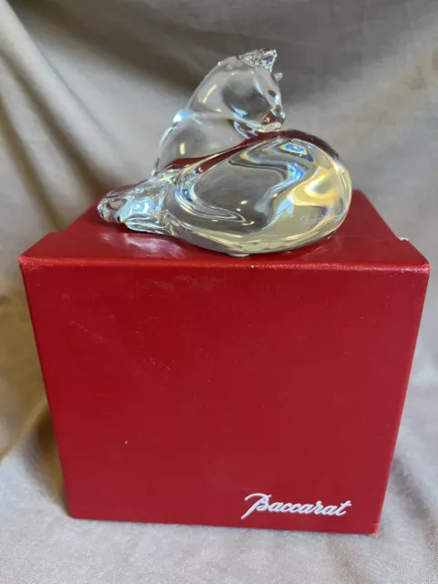 Stunning! Mint In Box Baccarat Crystal Grooming Cat Figurine France