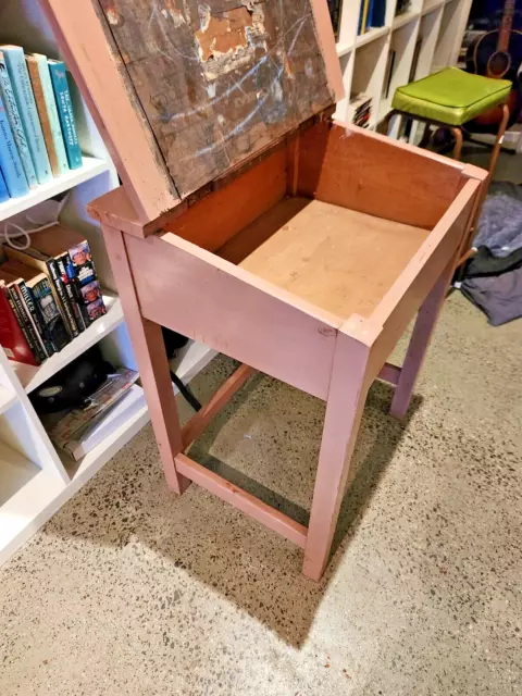 Vintage antique single student school desk with ink well, lid and storage 3