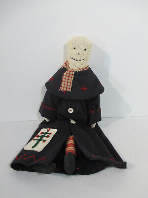 Folk Art Snowman Doll Primitive Holiday OOAK Artist Signed D Kalafa Vtg 1998 3