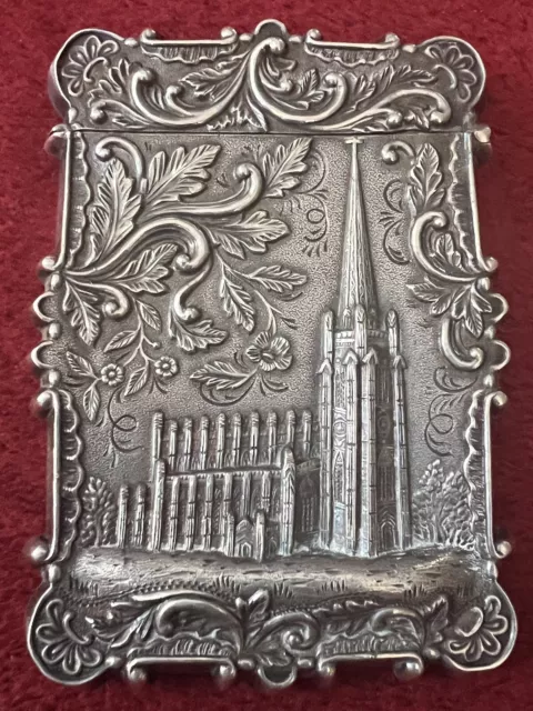 NATHANIEL MILLS ATTR. STERLING CARD CASE TRINITY CHURCH NY 1840s EXQUISITE WORK