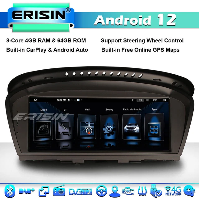 Autoradio Android 14 Erisin Pour BMW Série 3 E90 E91 E92 E93 / Série 5 E60 E61 - GPS, CarPlay, 4G, DSP, DAB+ - écran 8,8" IPS