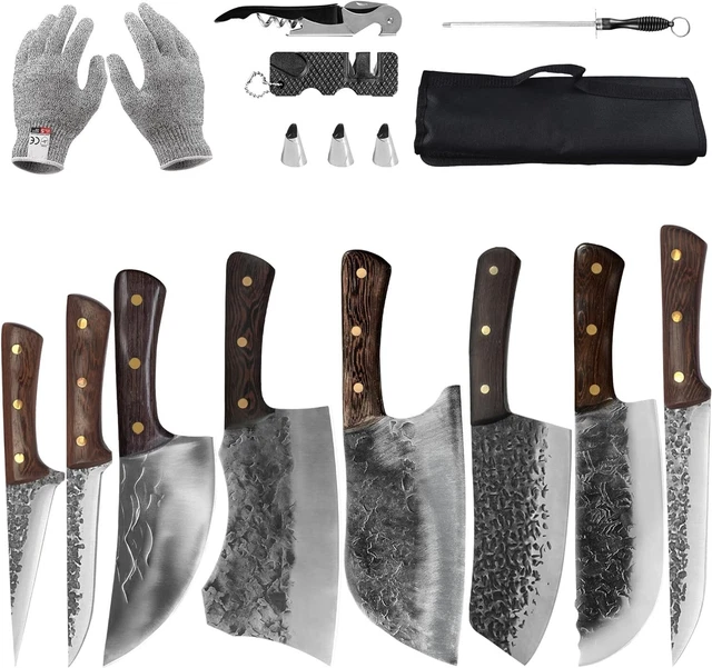 Ensemble De 14 Couteaux De Boucher FULLHI - Forgés Main, Acier Au Carbone - Chef Inclus