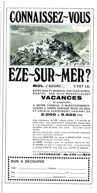 1971 advertising 0623 club futurazur holidays Eze-sur-Mer