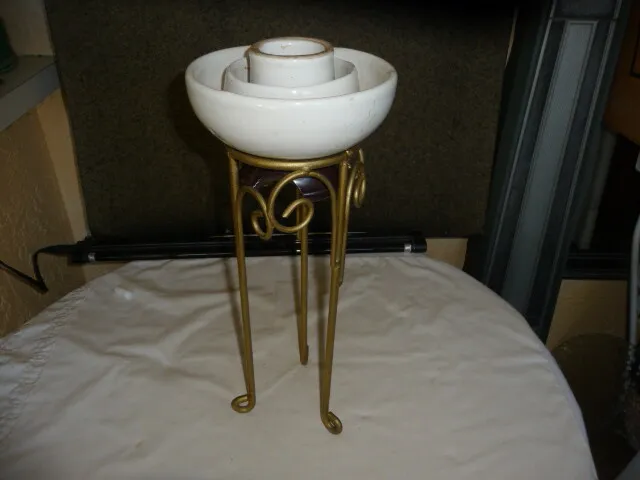 Large Brown And White Porcelain/Ceramic Insulator On A Metal Stand