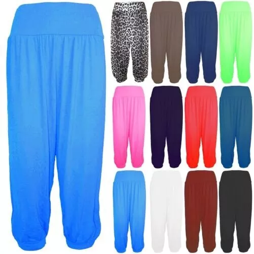 Donna 3/4 Ali Baba Pantaloni Tinta Unita Ritagliata Leggings Harem Larghi