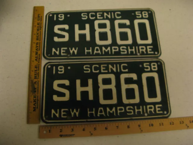 1958 58 New Hampshire Nh License Plate Pair Set #Sh860 Sullivan County Scenic