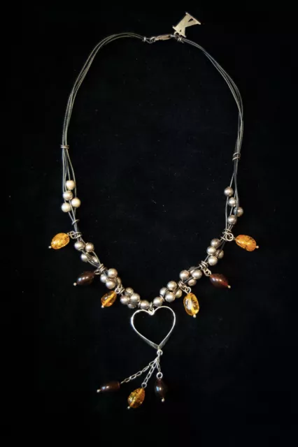 Kunstvolle Halskette von Kewa 925er Sterling Silber mit Anhänger und Bernsteinen