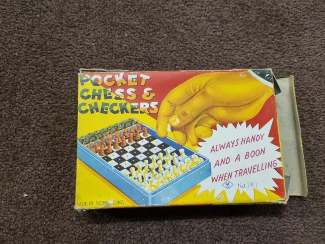 Vintage 1950s Pocket Chess & Checkers Travel Game - Made in Hong Kong