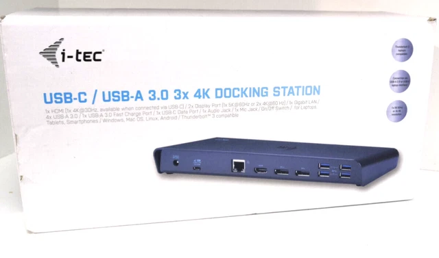 Docking Station I-tec USB 3.0 / USB-C / Thunderbolt 3x Display 4K Gen 2 Até 100W - S/Carregador