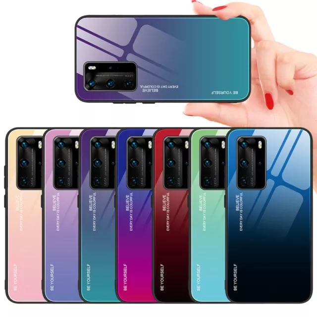 For Huawei P30 P20 Pro / Lite HMA-L29 Case Gradient  Tempered Glass Hybrid Cover