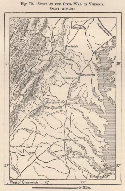 Scene of the Civil war in Virginia 1885 old antique vintage map plan chart