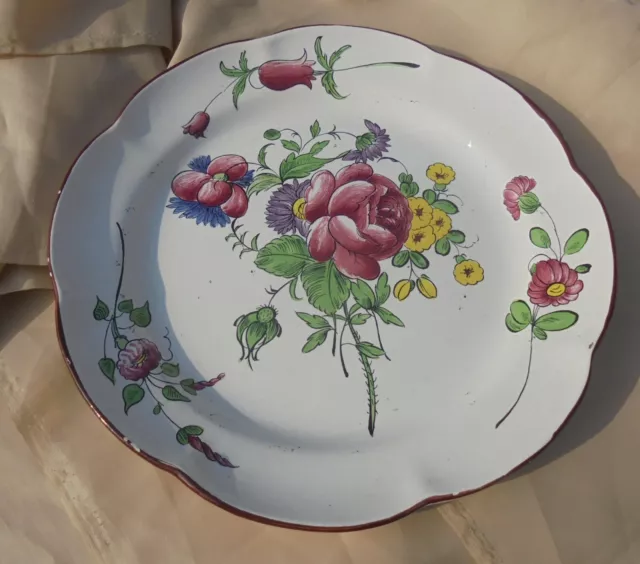 ANCIENNE ASSIETTE DÉCOR FLEURS FAÏENCE DE L'EST  XIXéme DN782