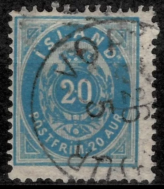 Iceland 1882 ☀ 20 aur  Perf: 14 x 13½ cv $50 ☀ Used