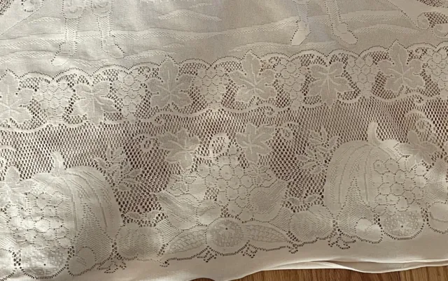 Vintage Thanksgiving Story Rectangular Tablecloth Ecru Lace Measuring 72”x104” 2