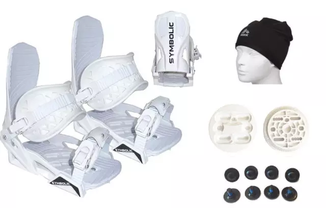 Symbolic WHITE Snowboard Bindings+Hat 4x4 3D EST Burton Kids youth boys girls XS