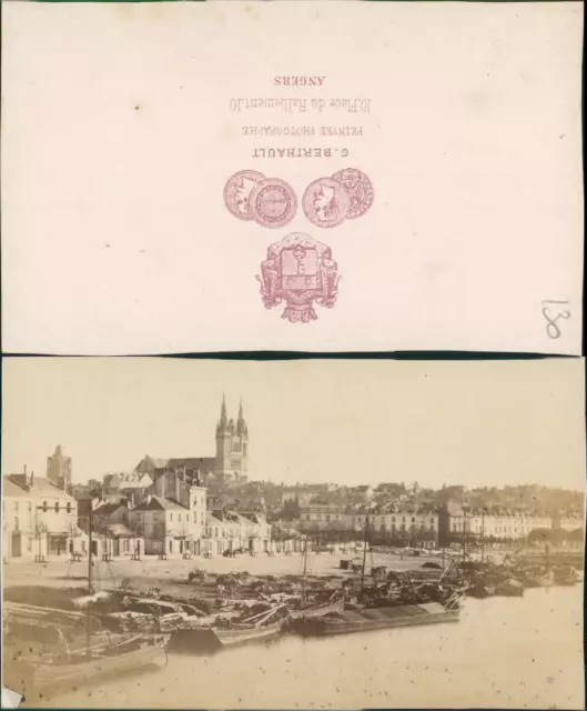 Berthault, Angers, Vue sur le port  Vintage CDV albumen carte de visite,  CDV,