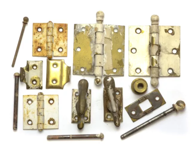 Vintage Antique Lot of 14 Door Window Hardware Hinges and More
