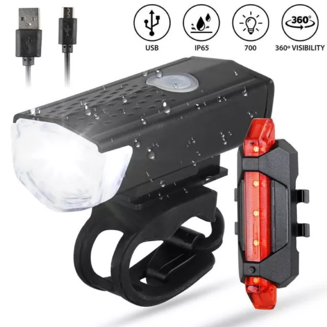 Super Bright Led USB Rechargeable Mountain Bike Bicycle Light Set Waterproof UK