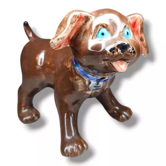 Vintage Ceramic Dog Puppy Figurine Hand Painted Glazed Kitsch Floppy Ears