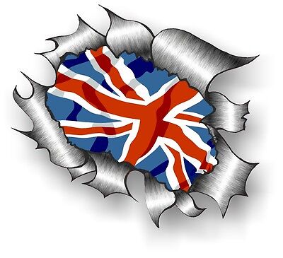 CLASSIC Ripped Open Torn Metal Rip & Union Jack British UK GB Flag car sticker