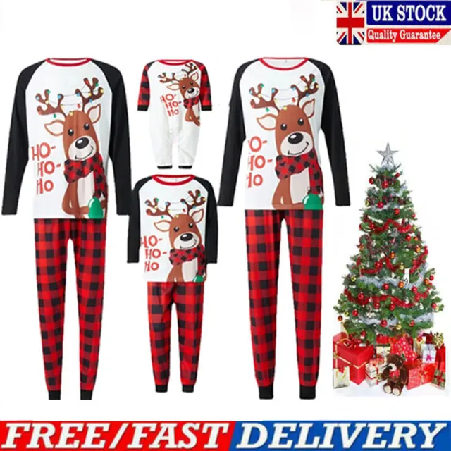 Christmas Pyjamas PJs Set Outfit Family Matching Kids Nightwear HoHoHo Xmas Deer