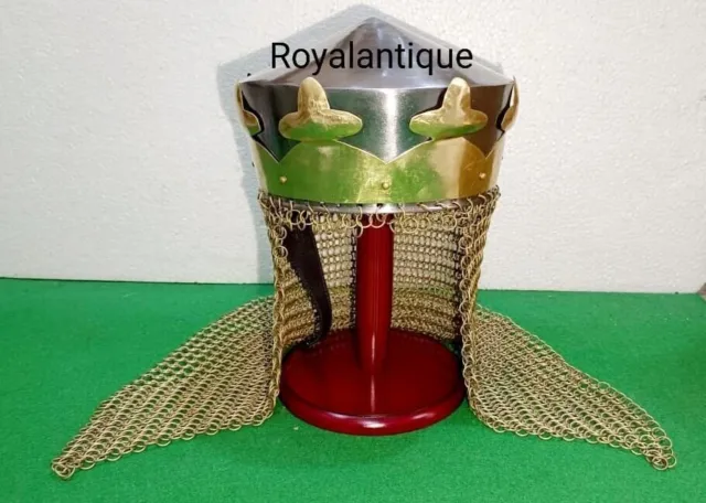 Medieval King Arthur Helmet with Av Entail Chain Mail Medieval Knight's Armour