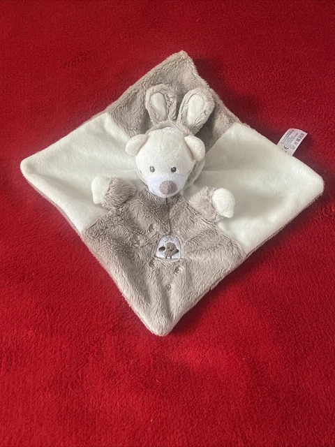 🇫🇷 Doudou Plat Ours Capuche Lapin Ecru Marron Brodé Oiseau Simba Toys Neuf