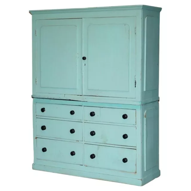 Antique Victorian Circa 1860 Pine Housekeepers Cupboard Linen Original Paint