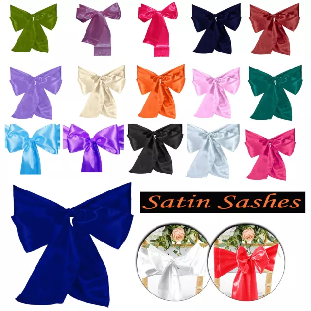 Wedding Satin Sashes For Chair Cover Bow Sash WIDER FULLER BOWS Party Decor