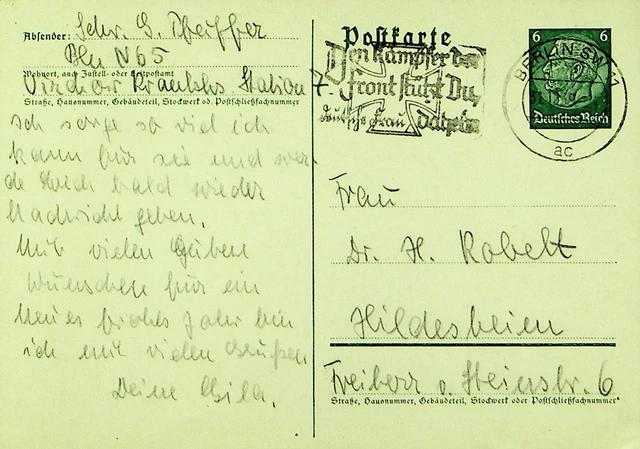 Deutschland 1939 WWII 6pf Postal Karte Von Berlin Sich Hildesheim W/Cachet