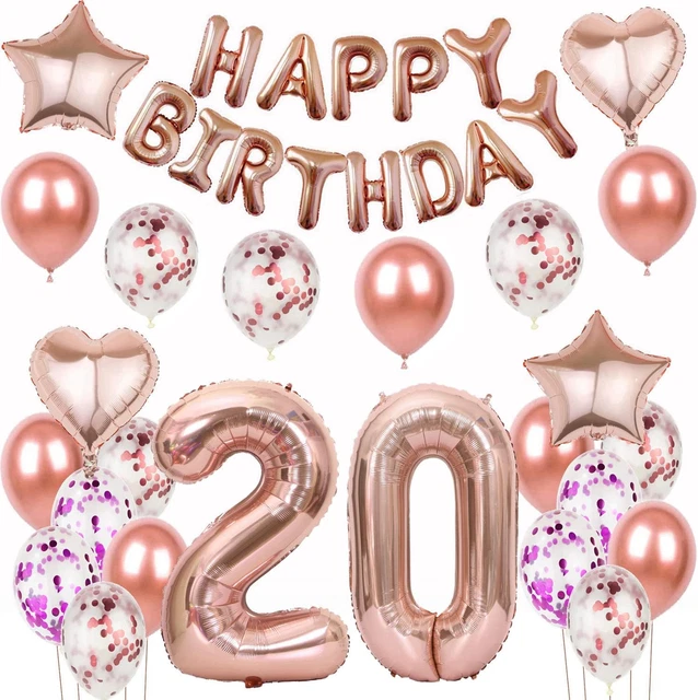 Palloncini 20° Compleanno Decorazione Donna Palloncino Rosegold Foil 20 Anni Dec