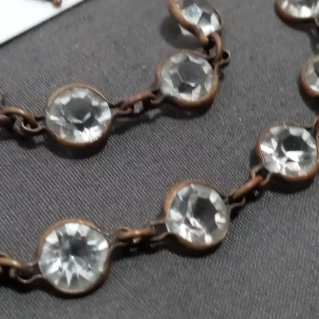 Vtg Art Deco Brass Bezel Set Crystal Glass Pointed Open Back Collar Necklace 15"